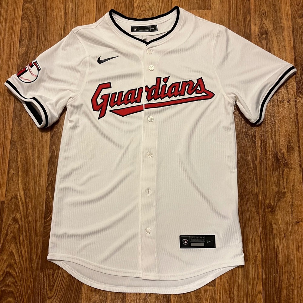 Nike Cleveland Guardians Home Baseball Jersey Men Small White Button Front